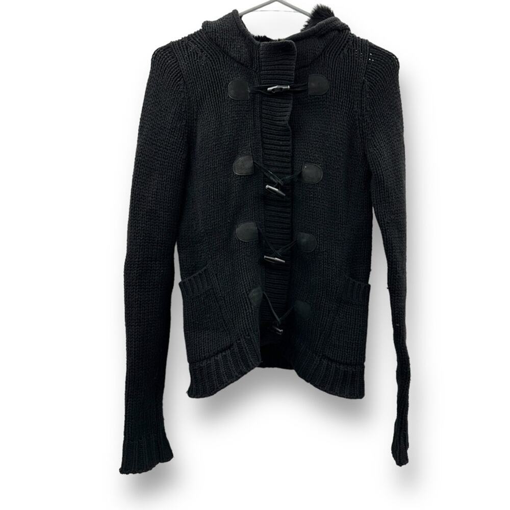 Theory Wool Cashmere Rabbit Fur Black Knit Toggle Front Sweater Cardigan Sz‎ XS